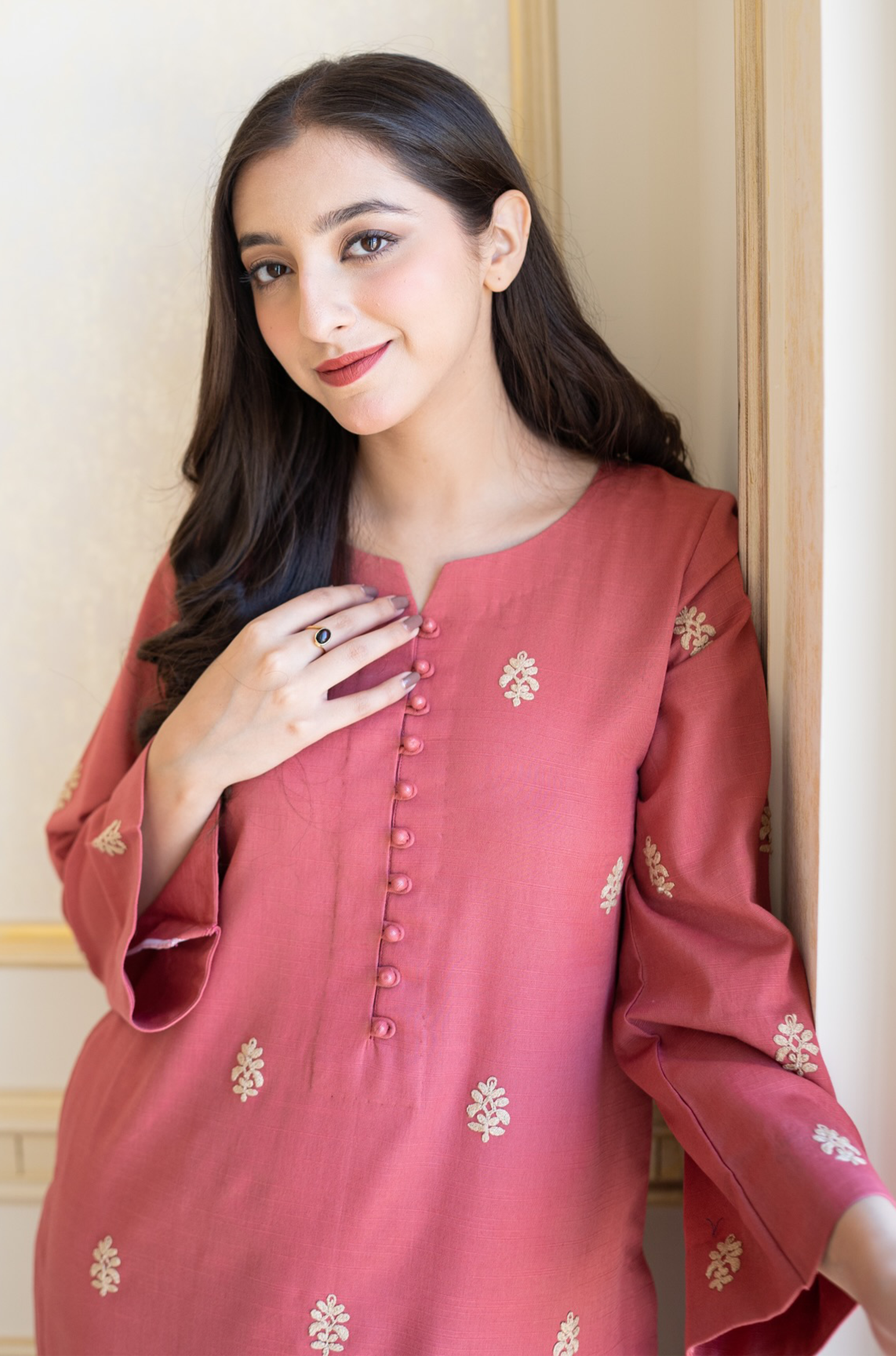 AISLING - 3PC DHANAK EMBROIDERED SHIRT WITH SLUB SHAWL AND TROUSER - HZG1364