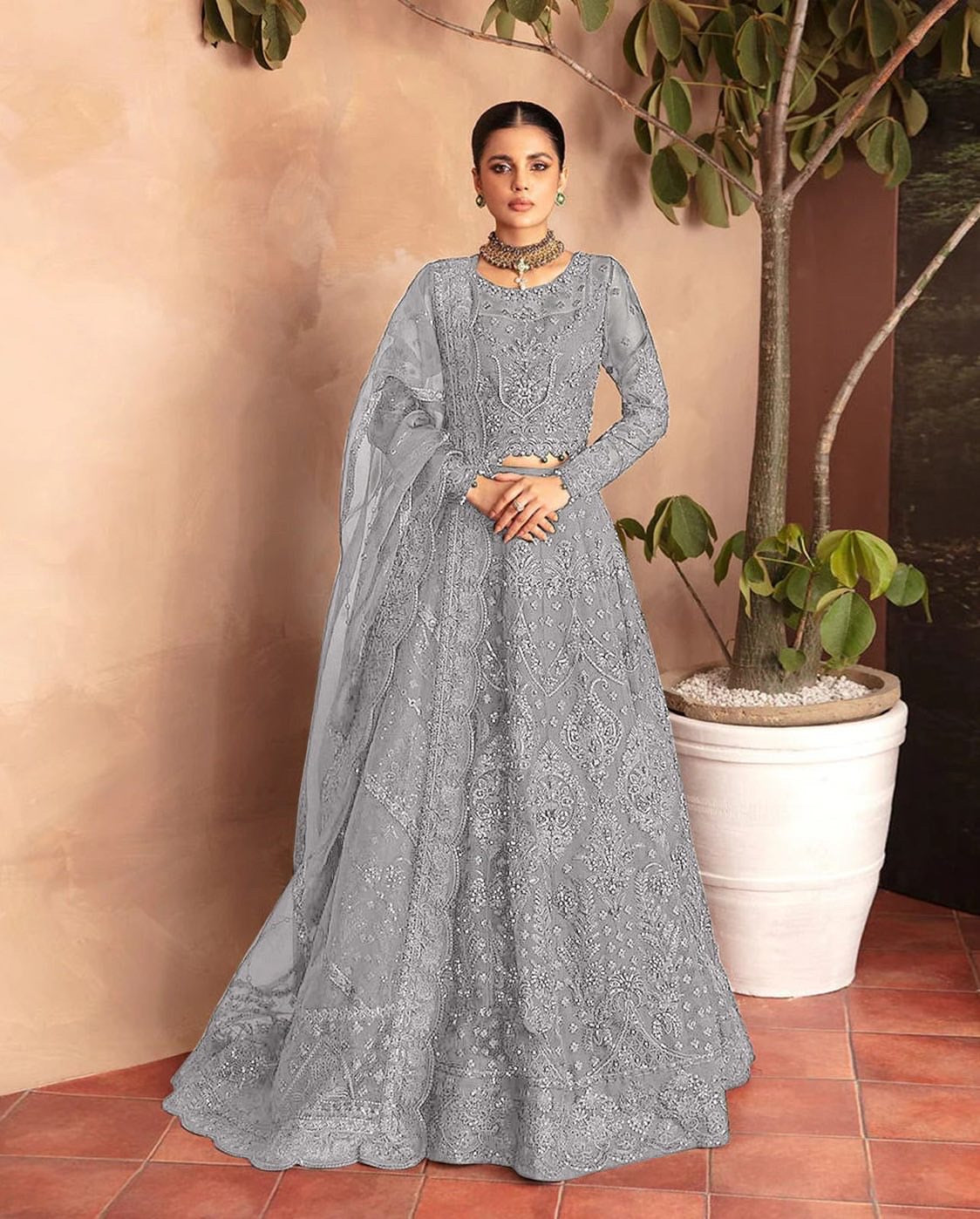 "Gulaal Unstitched 3-Piece Suit: Embroidered Sequins Net Lehenga with Ada-Work and Raw Silk Trouser"