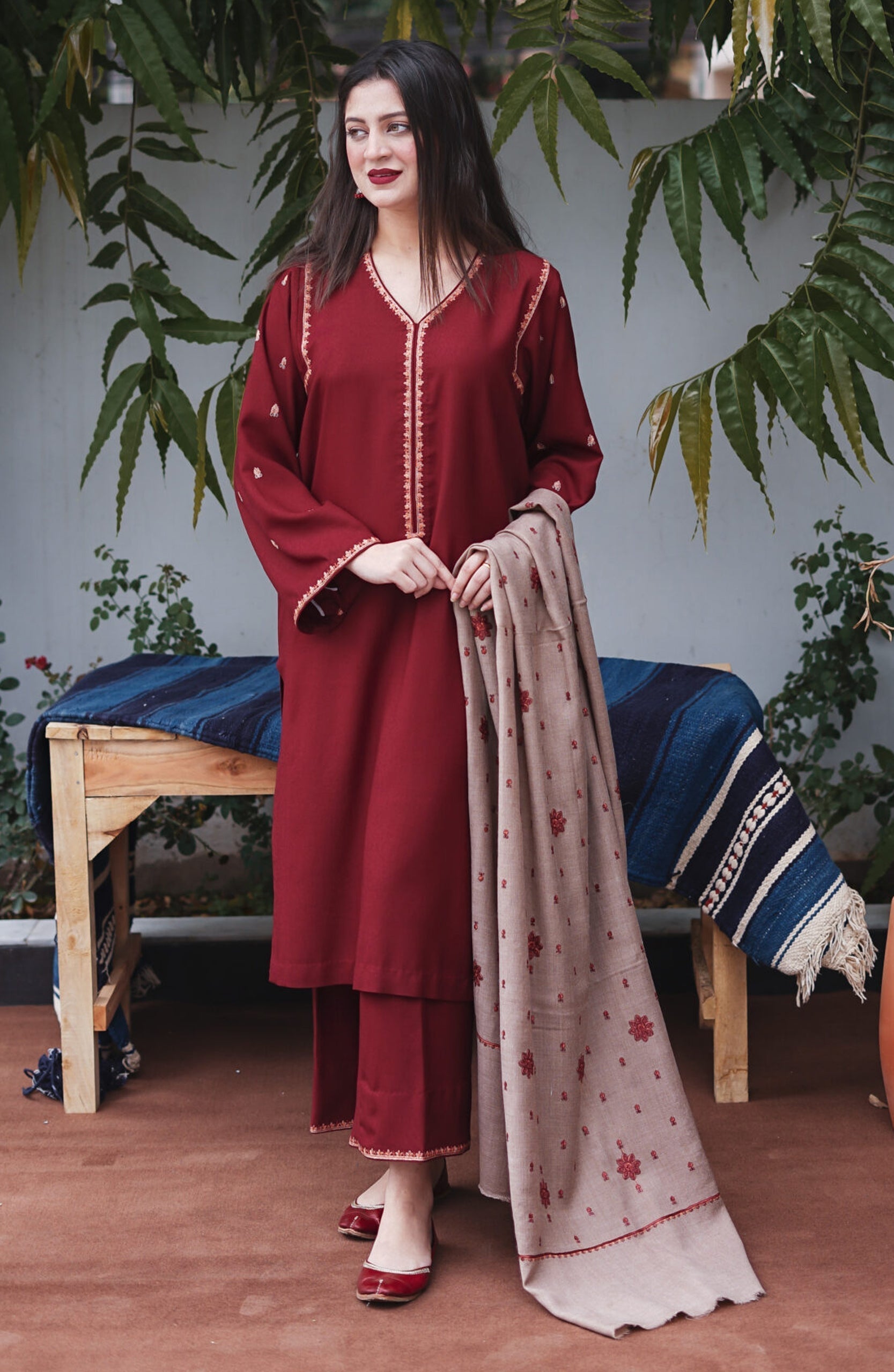 AISLING - 3PC DHANAK EMBROIDERED SHIRT WITH DHANAK EMBROIDERED DUAPATTA AND TROUSER- HZG1307