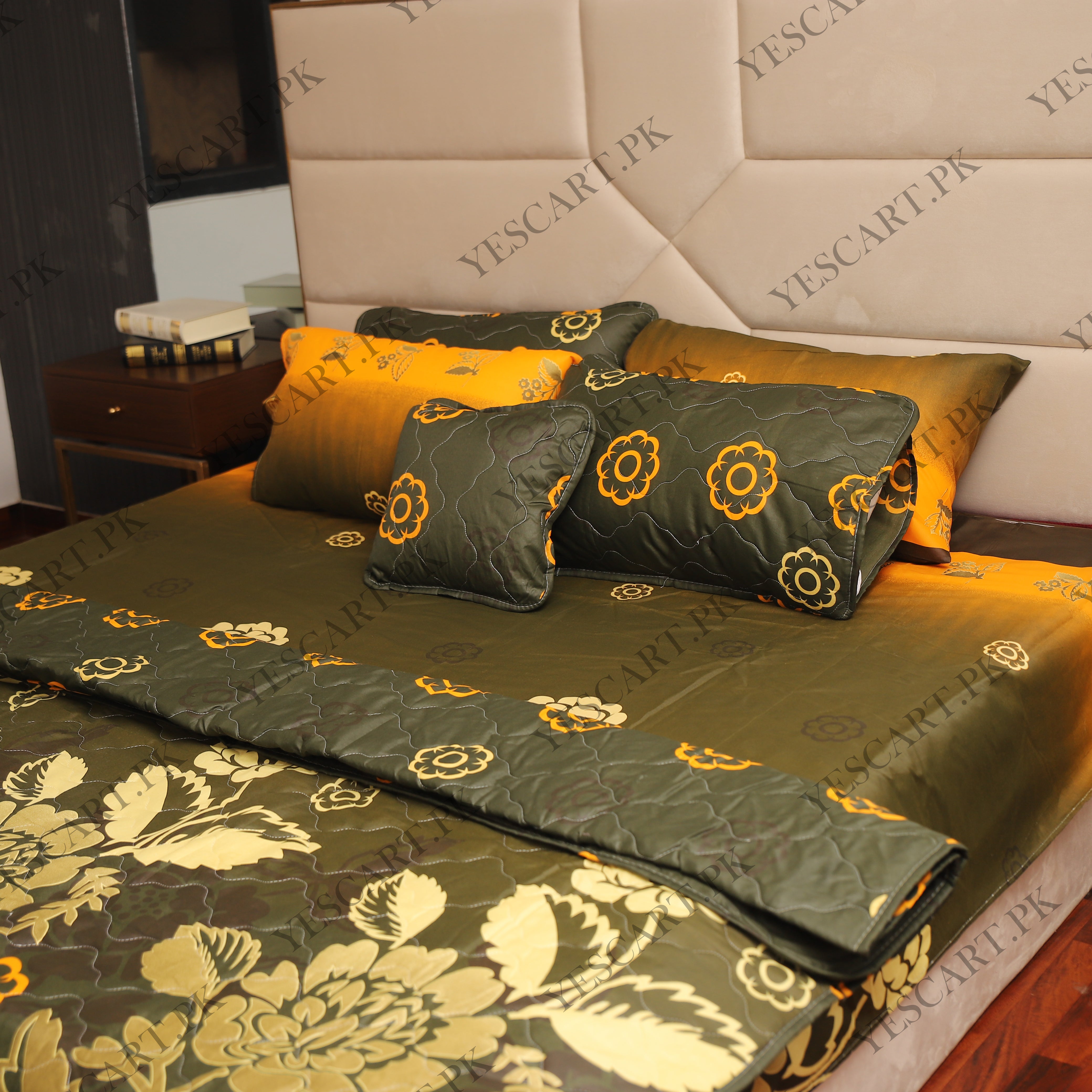 7 Pcs Quilted Comforter Set - Emerald