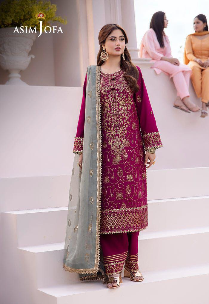 ASIM JOFA Fabric :CHIFFON Embroidered With Sequence Work