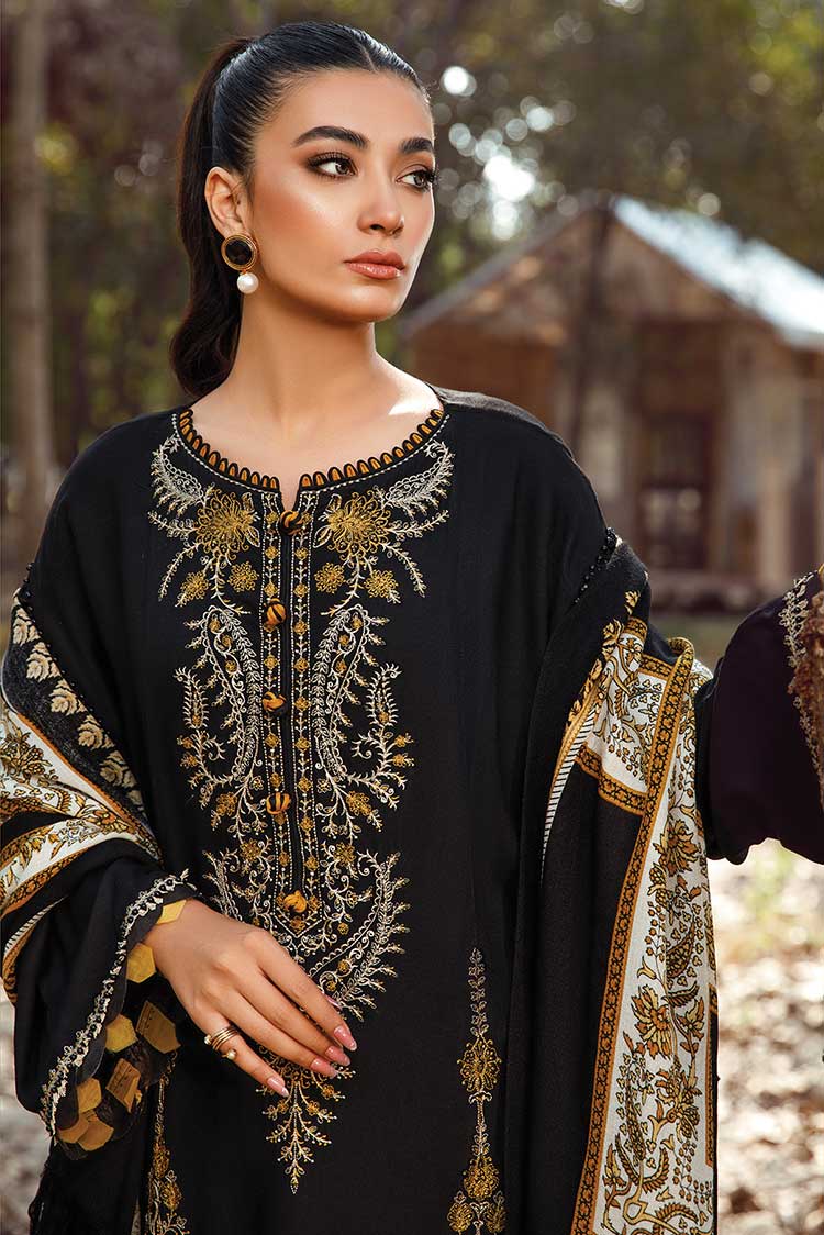 MARIA B - 3PC KHADDAR EMBROIDERED SHIRT WITH PASHMINA WOOL PRINTED SHAWL AND TROUSER - HZG1329