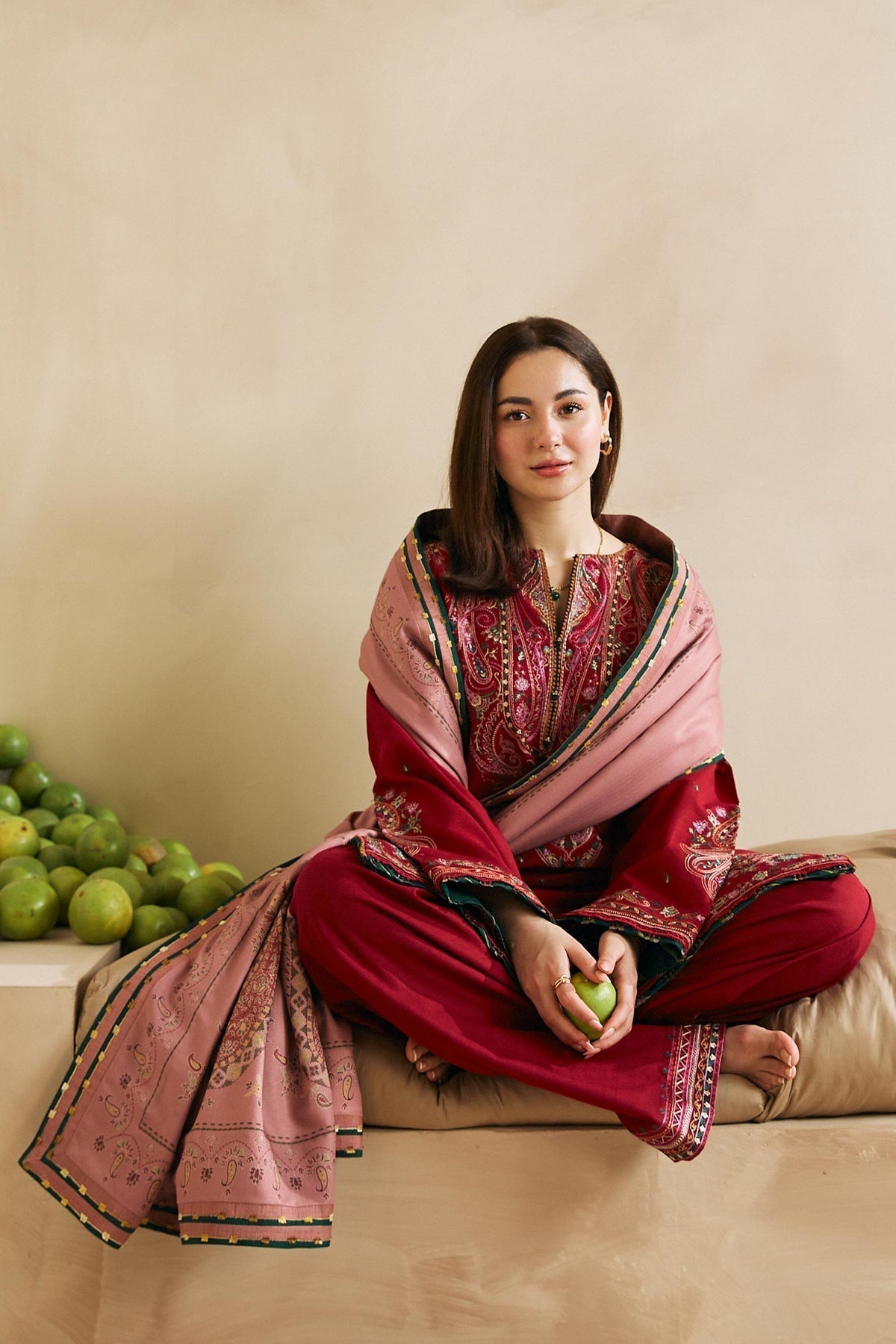 ZARA SHAH JAHAN - 3PC DHANAK EMBROIDERED SHIRT WITH TWILL PRINTED DUAPTTA AND TROUSER - HZG1503