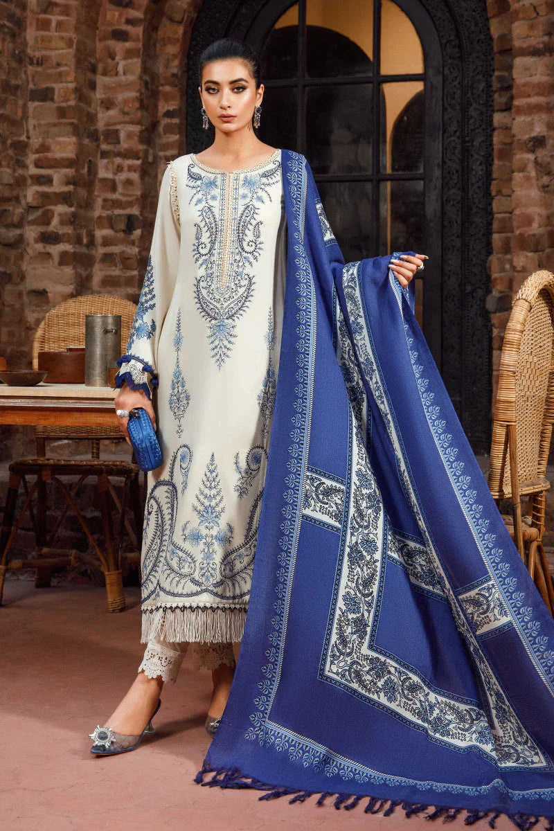 MARIA B - 3PC KHADDAR EMBROIDERED SHIRT WITH PASHMINA WOOL PRINTED SHAWL AND TROUSER - HZG1337